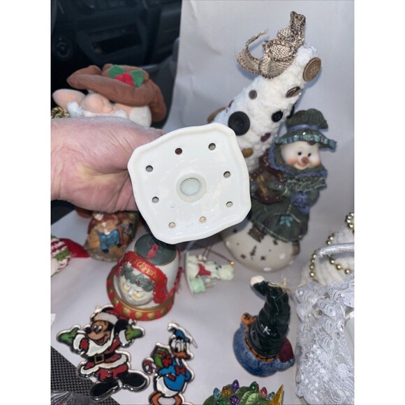 Christmas Decorations Lot Disney Ornaments Santa Angel Snowman Hand Made Trees - Picture 11 of 12